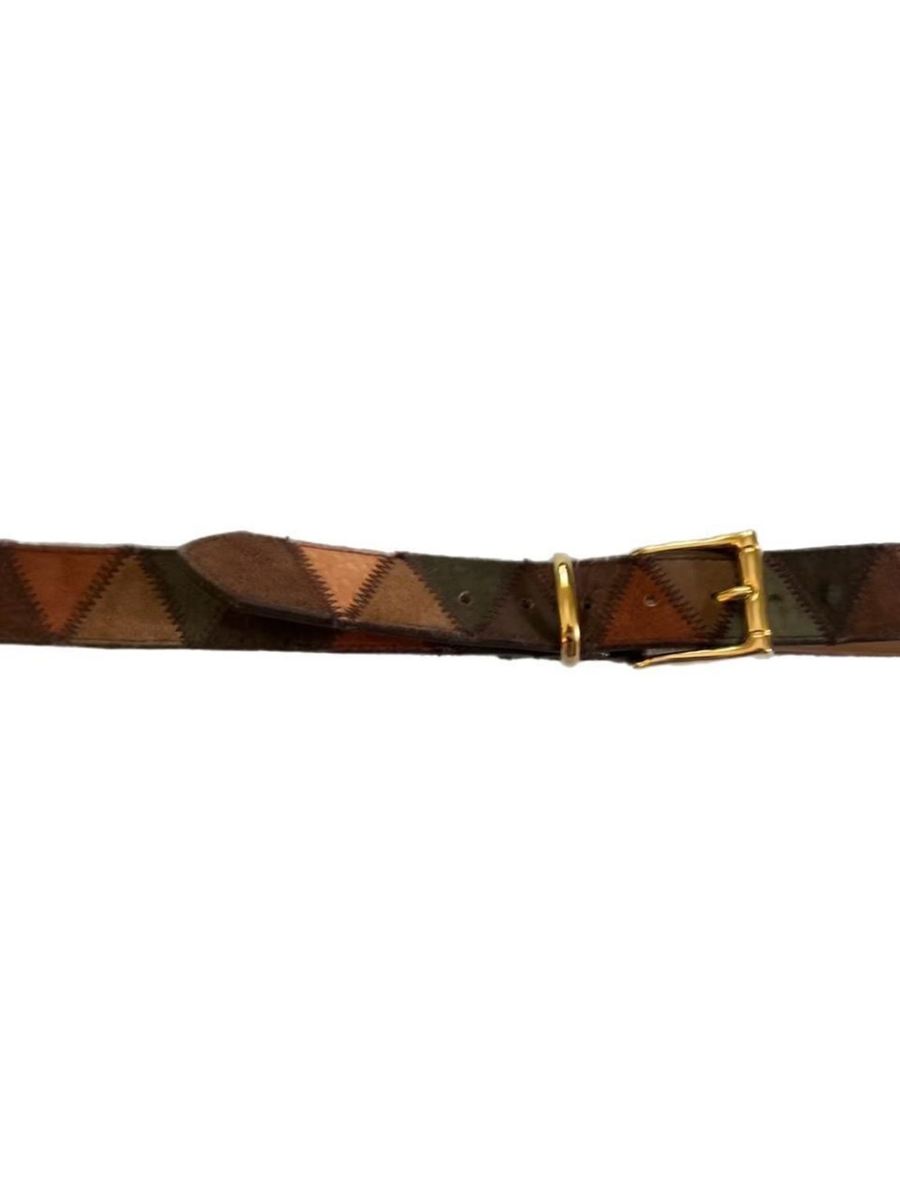 Women's Patchwork Leather Belt with Gold Buckle - Brown Multi